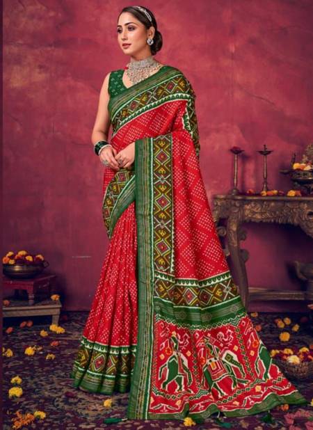 Red And Green Colour Kesariya 4 Shubh Shree Velvet Tusser Silk Ethnic Wear Saree Collection 4004
